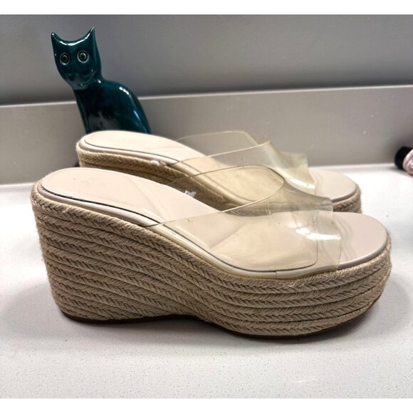 Zara Platform Espadrilles Sandals Womens US 10 Slip On Clear Plastic Upper - Picture 1 of 8
